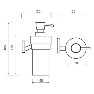 NIMCO KEIRA dávkovač tekutého mýdla 250 ml, nástěnný, sklo, chrom KE 22031W-26 Technický nákres