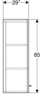 GEBERIT SELNOVA SQUARE nízká skříňka 33x29,7x85 cm, 1 dvířka, lesklá bílá 501.276.00.1 Technický nákres