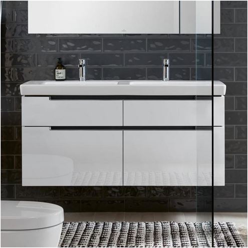 VILLEROY & BOCH SUBWAY 2.0 skříňka pod dvojumyvadlo 128,7x44,9x59 cm, 4 zásuvky, Glossy White A91710DH Obrázek - fotka