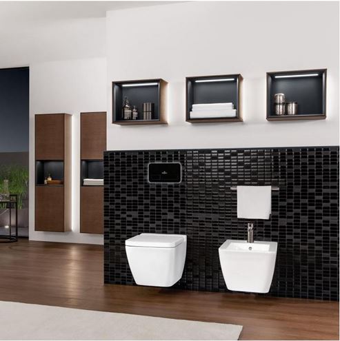 VILLEROY & BOCH FINION vysoká skříňka 41,8x27x151,6 cm, 2 dvířka, police, panty vpravo, s osvětlením, Walnut/, matt Black G470PDGN Obrázek - fotka