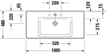 DURAVIT D-NEO umyvadlo 100,5 cm, s přepadem 2367100060 Technický nákres