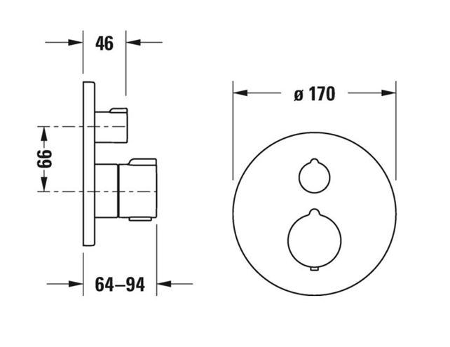DURAVIT C.1 podomítková termostatická baterie, pro 2 spotřebiče, chrom C14200014010 Technický nákres