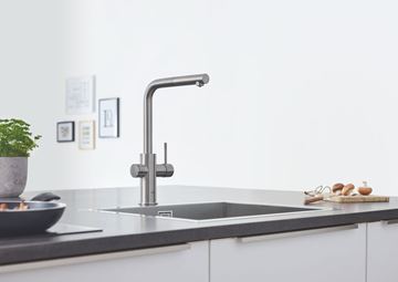 GROHE BLUE HOME dřezová elektronická baterie, s vytahovací koncovkou, s filtračním a chladícím zařízením, Bluetooth, napájení ze sítě, supersteel 31539DC0 Obrázek - fotka