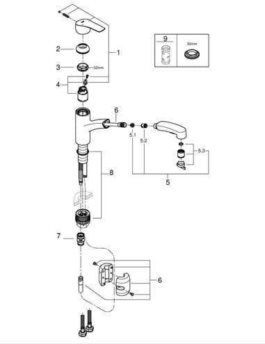 GROHE EUROSMART dřezová baterie, s vytahovací sprškou, chrom 30305001 Obrázek - fotka