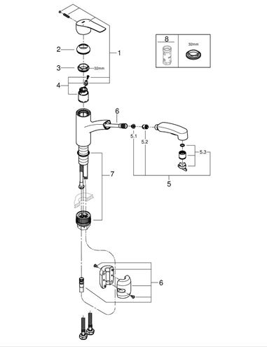 GROHE EUROSMART dřezová baterie, s vytahovací sprškou, supersteel 30305DC1 Obrázek - fotka