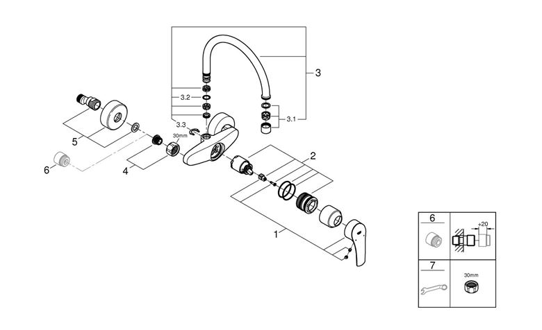 GROHE EUROSMART dřezová nástěnná baterie, chrom 32482003 Obrázek - fotka