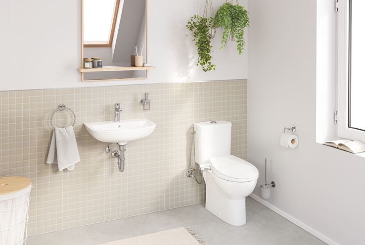GROHE BAU CERAMIC WC kombi mísa, Rimless splachování, spodní odpad, alpská bílá 39429000 Obrázek - fotka