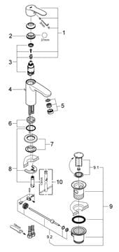 GROHE EUROSTYLE COSMOPOLITAN umyvadlová stojánková baterie, s odtokovou soupravou, chrom 23037002 Obrázek - fotka