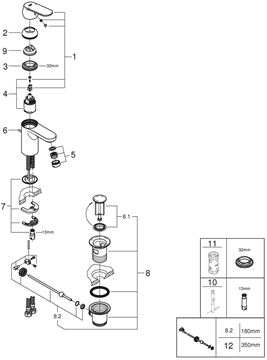 GROHE EUROSMART COSMOPOLITAN umyvadlová stojánková baterie, s odtokovou soupravou, chrom 3282500E Obrázek - fotka