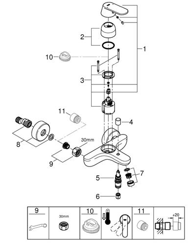 GROHE EUROSMART COSMOPOLITAN vanová nástěnná baterie, s přepínačem, chrom 32831000 Obrázek - fotka