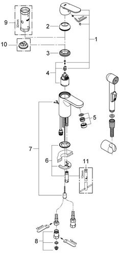 GROHE EUROSMART COSMOPOLITAN umyvadlová stojánková baterie, s bidetovou sprškou, chrom 23125000 Obrázek - fotka