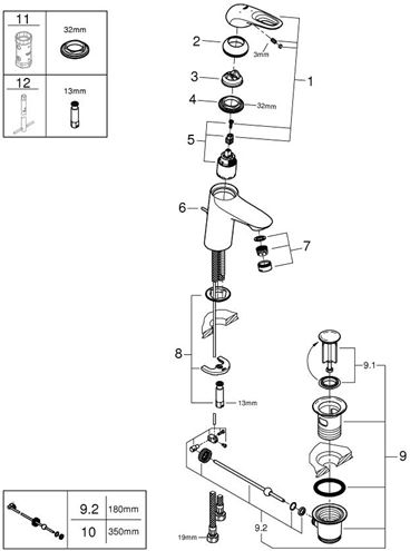 GROHE EUROSTYLE umyvadlová stojánková baterie, s odtokovou soupravou, SilkMove  ES, měsíční bílá/chrom 23374LS3 Obrázek - fotka