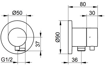 KEUCO IXMO podomítkový přepínací ventil, pro 2 spotřebiče, s připojením pro hadici, chrom 59557011101 Technický nákres