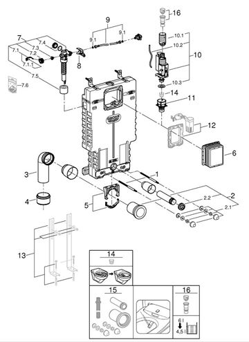 GROHE UNISET montážní prvek pro WC, se splachovací nádržkou 38643001 Obrázek - fotka