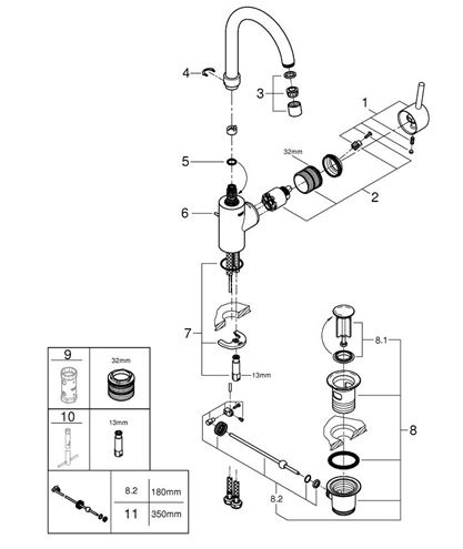 GROHE CONCETTO umyvadlová stojánková baterie, s odtokovou soupravou, chrom 32629002 Obrázek - fotka