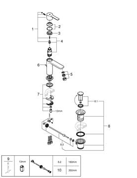 GROHE LINEARE umyvadlová stojánková baterie, s odtokovou soupravou, Water Saving, SilkMove ES, chrom 23790001 Obrázek - fotka