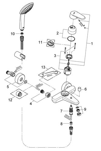GROHE EURODISC COSMOPOLITAN vanová nástěnná baterie, s přepínačem, se sprchovou soupravou, chrom 33395002 Obrázek - fotka