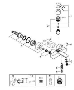 GROHE LINEARE vanová nástěnná baterie, s přepínačem, chrom 33849001 Obrázek - fotka