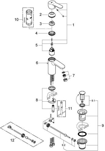 GROHE EUROSTYLE COSMOPOLITAN umyvadlová stojánková baterie, s odtokovou soupravou, studený start, chrom 2337420E Obrázek - fotka