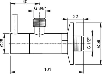 EASY rohový ventil 1/2"x3/8", s filtrem, chrom EAR.001.1 Technický nákres