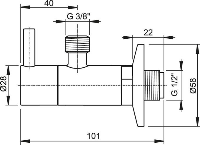 EASY rohový ventil 1/2"x3/8", s filtrem, chrom EAR.001.1 Technický nákres