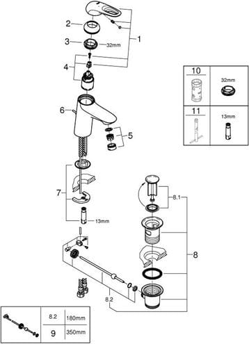 GROHE EUROSTYLE umyvadlová stojánková baterie, s odtokovou soupravou, chrom 23564003 Obrázek - fotka
