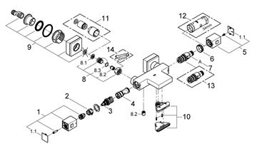 GROHE GROHTHERM CUBE vanová nástěnná termostatická baterie, s přepínačem, chrom 34497000 Obrázek - fotka