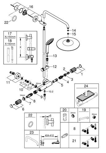 GROHE EUPHORIA SYSTEM 260 sprchový set s termostatickou baterií, horní sprcha, ruční sprcha se 3 proudy, tyč, hadice, chrom 27296003 Obrázek - fotka