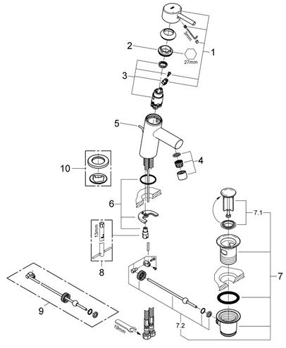 GROHE CONCETTO umyvadlová stojánková baterie, s odtokovou soupravou, chrom 3220410E Obrázek - fotka