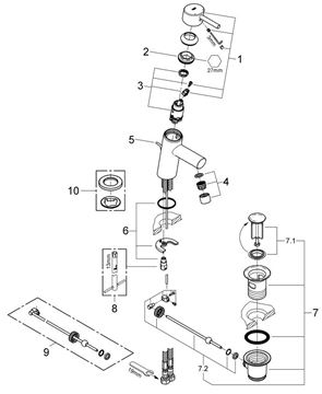 GROHE CONCETTO umyvadlová stojánková baterie, s odtokovou soupravou, chrom 3220410E Obrázek - fotka