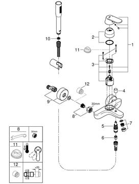 GROHE EUROSMART COSMOPOLITAN vanová nástěnná baterie, s přepínačem, se sprchovou soupravou, chrom 32832000 Obrázek - fotka