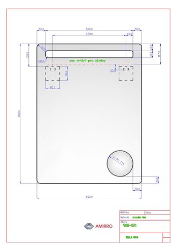 AMIRRO BELLA zrcadlo 60x80 cm, s osvětlením, s kosmetickým zrcátkem 908-021 Technický nákres