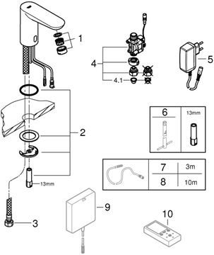 GROHE EUROECO COSMOPOLITAN E umyvadlová senzorová baterie pro jednu vodu napájení ze sítě, chrom 36269000 Obrázek - fotka