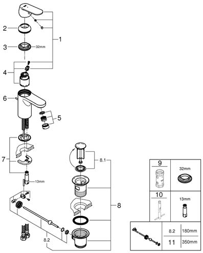 GROHE EUROSMART COSMOPOLITAN umyvadlová stojánková baterie, s odtokovou soupravou, studený start, chrom 2337700E Obrázek - fotka