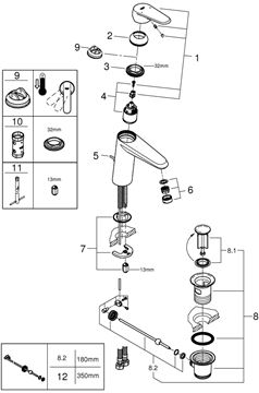 GROHE EURODISC COSMOPOLITAN umyvadlová stojánková baterie, s odtokovou soupravou, chrom 23448002 Obrázek - fotka