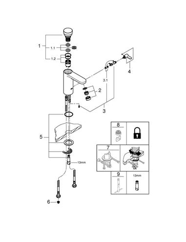GROHE EUROSMART COSMOPOLITAN T umyvadlová stojánková baterie, s regulací teploty, samouzavírací, chrom 36317000 Obrázek - fotka