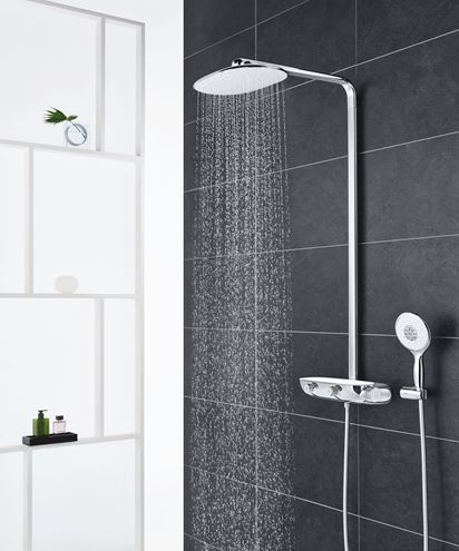 GROHE RAINSHOWER SYSTEM SMARTCONTROL MONO 360 sprchový set s termostatickou baterií, horní sprcha, ruční sprcha se 4 proudy, tyč, hadice, měsíční bílá/chrom 26361LS0 Obrázek - fotka
