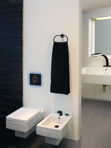 GROHE VERIS LIGHT ovládací tlačítko pro dvě splachování, senzorové, s podsvícením, napájení ze sítě, sklo, velvet black-černá/chrom 38915KS0 Obrázek - fotka