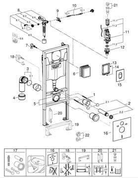 GROHE RAPID SL montážní prvek pro WC 113 cm, se splachovací nádržkou a s tlačítkem Arena Cosmopolitan 38929000 Obrázek - fotka