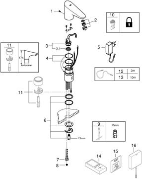 GROHE EUROPLUS E umyvadlová senzorová baterie pro jednu vodu, napájení ze sítě, chrom 36016001 Obrázek - fotka