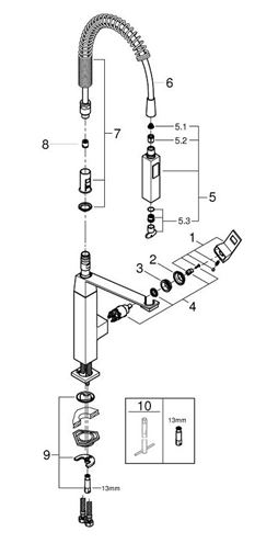 GROHE EUROCUBE dřezová baterie, s flexi ramínkem a sprškou, supersteel 31395DC0 Obrázek - fotka