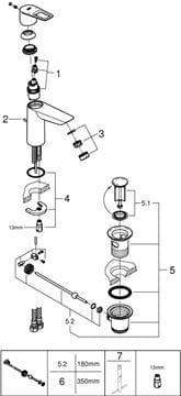 GROHE BAULOOP umyvadlova stojánková baterie, s odtokovou soupravou, chrom 23762001 Obrázek - fotka