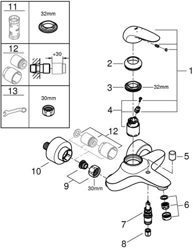 GROHE EUROSTYLE vanová nástěnná baterie, s přepínačem, chrom 23726003 Obrázek - fotka
