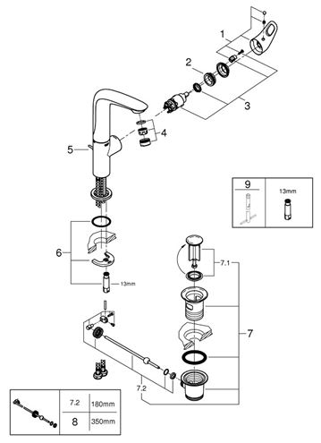 GROHE EUROSTYLE umyvadlová stojánková baterie, s odtokovou soupravou, chrom 23569003 Obrázek - fotka