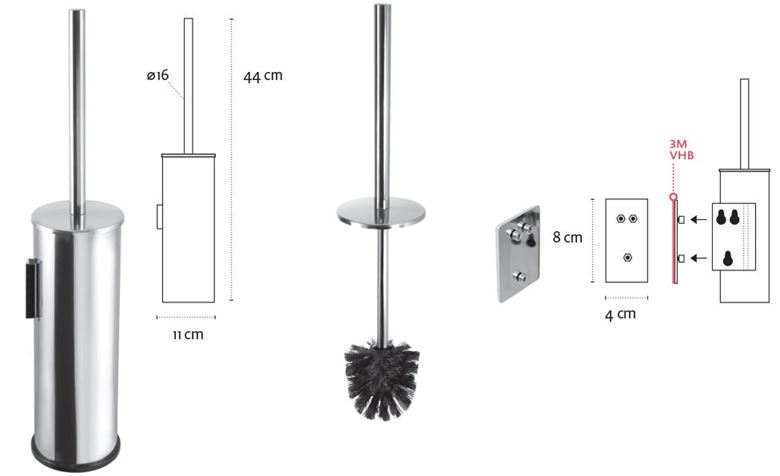 CONCEPT 150 WC štětka, nástěnná, nerez ocel SLZD 31-PT Technický nákres