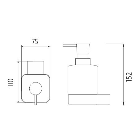 NIMCO KIBO dávkovač tekutého mýdla 300 ml, nástěnný, sklo, chrom KI 14031C-26 Technický nákres