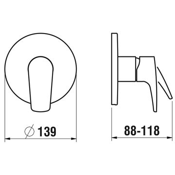 LAUFEN LAURIN sprchová podomítková baterie, chrom HF500778100000 Technický nákres