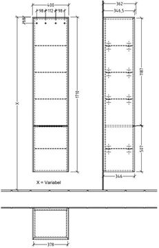 VILLEROY & BOCH SUBWAY 3.0 vysoká skříňka 40x36,2x171 cm, 2 dvířka, panty vpravo, Stone Oak C58701RK Technický nákres