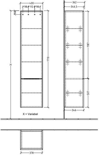 VILLEROY & BOCH SUBWAY 3.0 vysoká skříňka 40x36,2x171 cm, 2 dvířka, panty vpravo, Stone Oak C58701RK Technický nákres