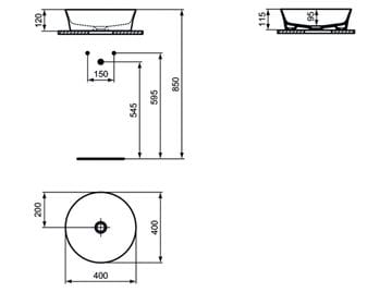 IDEAL STANDARD IPALYSS umyvadlová mísa 40 cm, bez přepadu E139801 Technický nákres